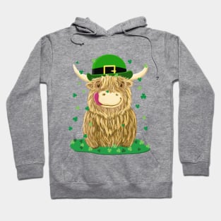 Scottish Highland Cow St Patrick's Day Shamrocks Hoodie